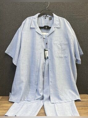 Dreams Men's 2 Piece Fino Walking Suit Light Blue Camp Shirt Pleated Pants Sz 2X